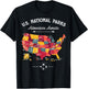 62 National Parks Map Gifts US Park Vintage Camping Hiking T-Shirt - T-Shirt | Black