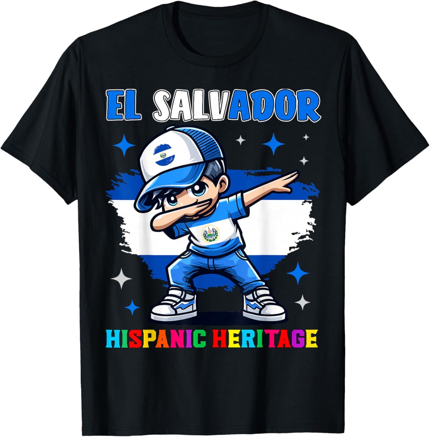 El Salvador Dabbing Kid Hispanic Heritage Celebration Kids T-Shirt - T-Shirt | Black