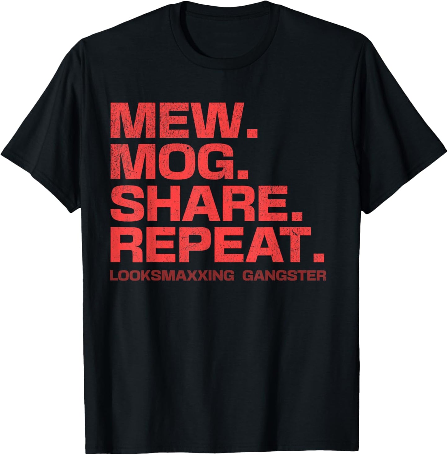 Stupid Funny Saying LooksMaxxing Meme Mew Mog Share Repeat T-Shirt - T-Shirt | Black