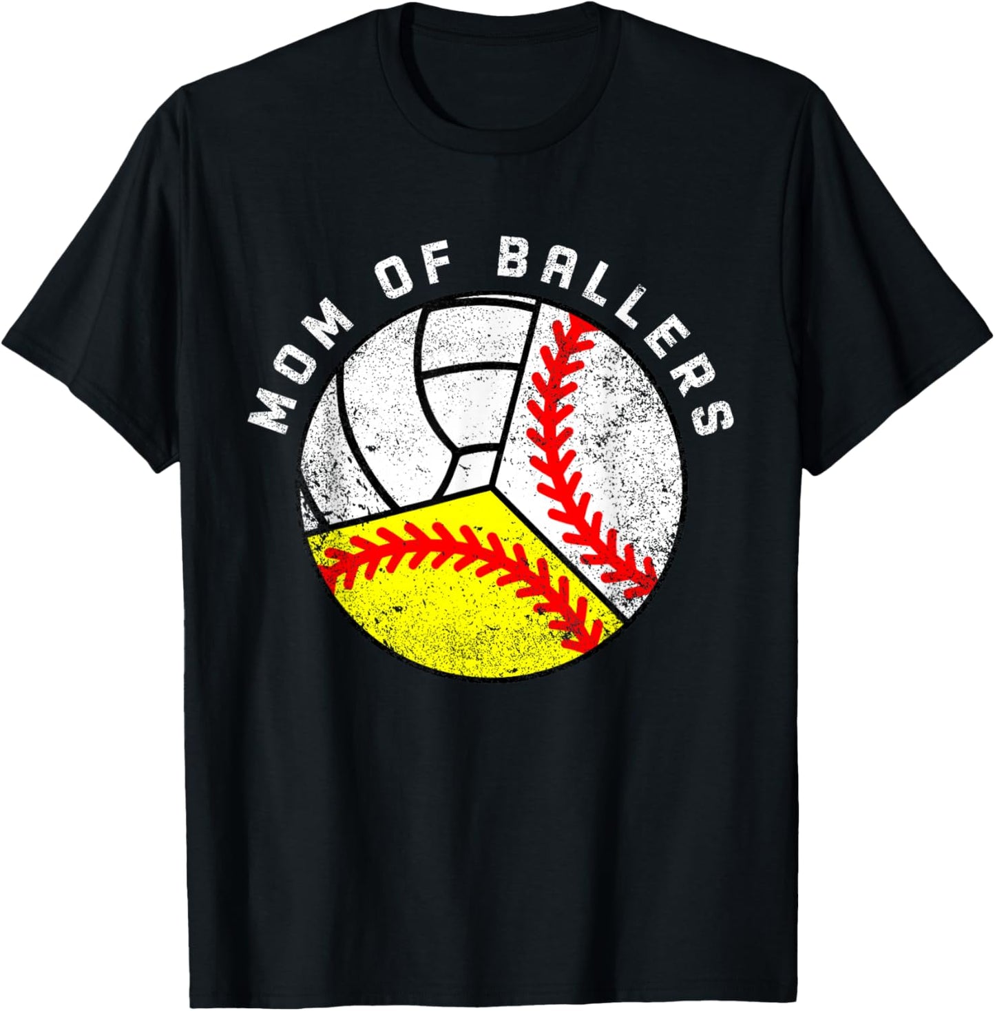 Mom Of Ballers Funny Baseball Softball Volleyball Mom T-Shirt - T-Shirt | Black