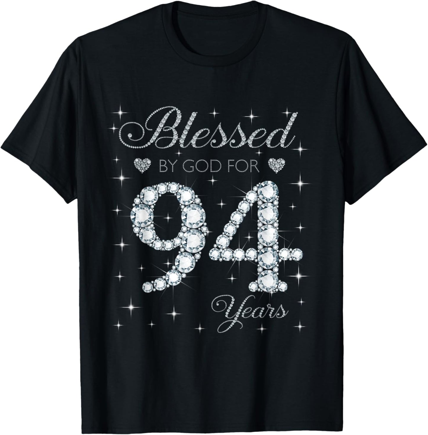 Blessed by God For 94 Years Old 94th Birthday Gift T-Shirt - T-Shirt | Black