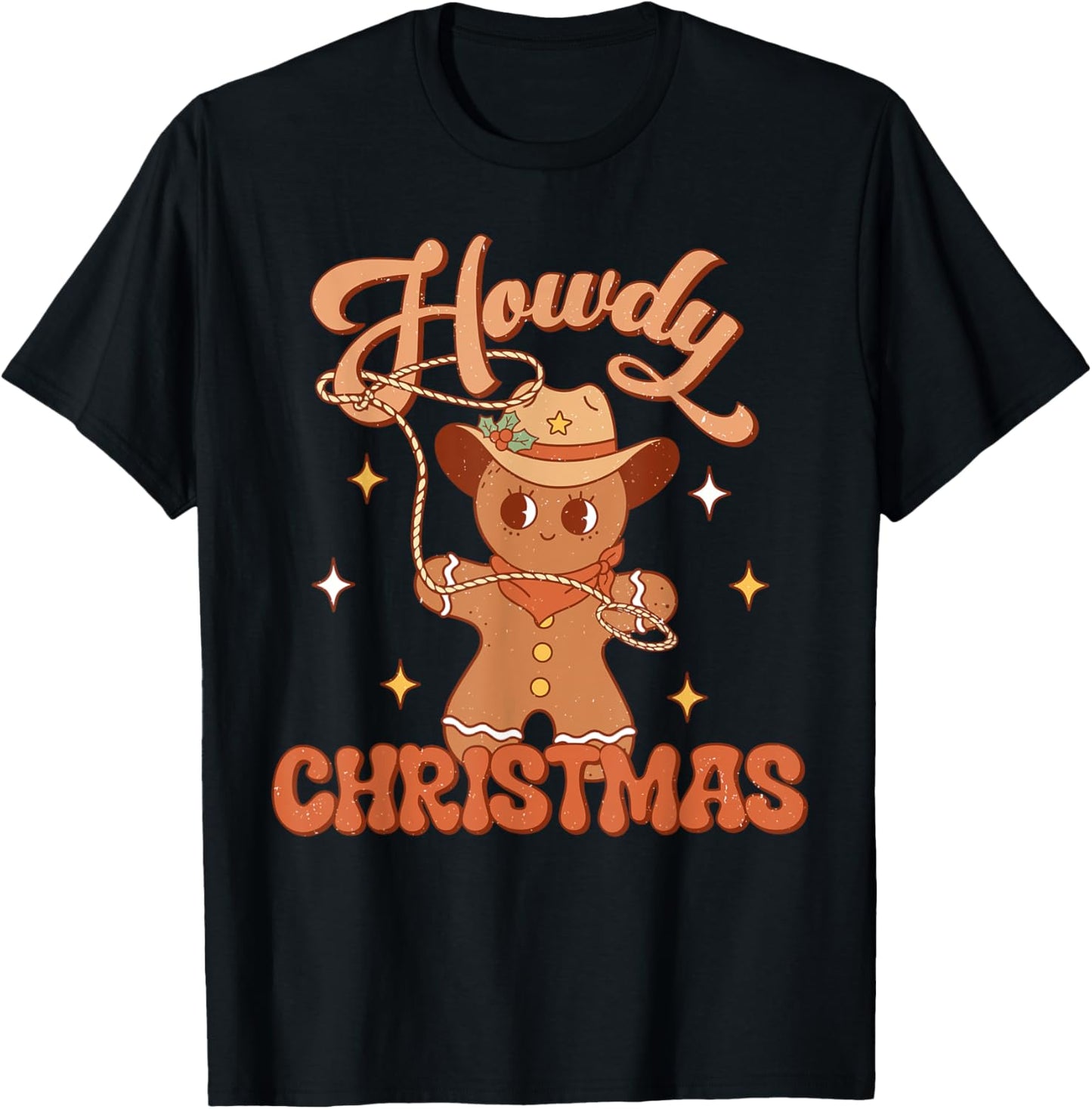 Gingerbread Man Cowboy Lasso Western Howdy Christmas T-Shirt - T-Shirt | Black