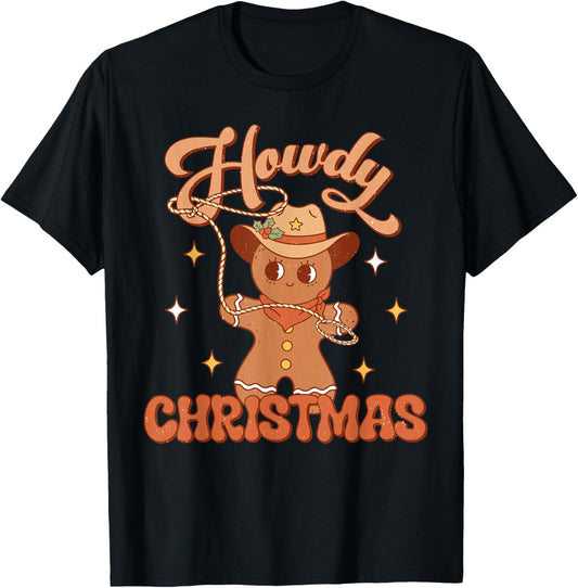 Gingerbread Man Cowboy Lasso Western Howdy Christmas T-Shirt - T-Shirt | Black