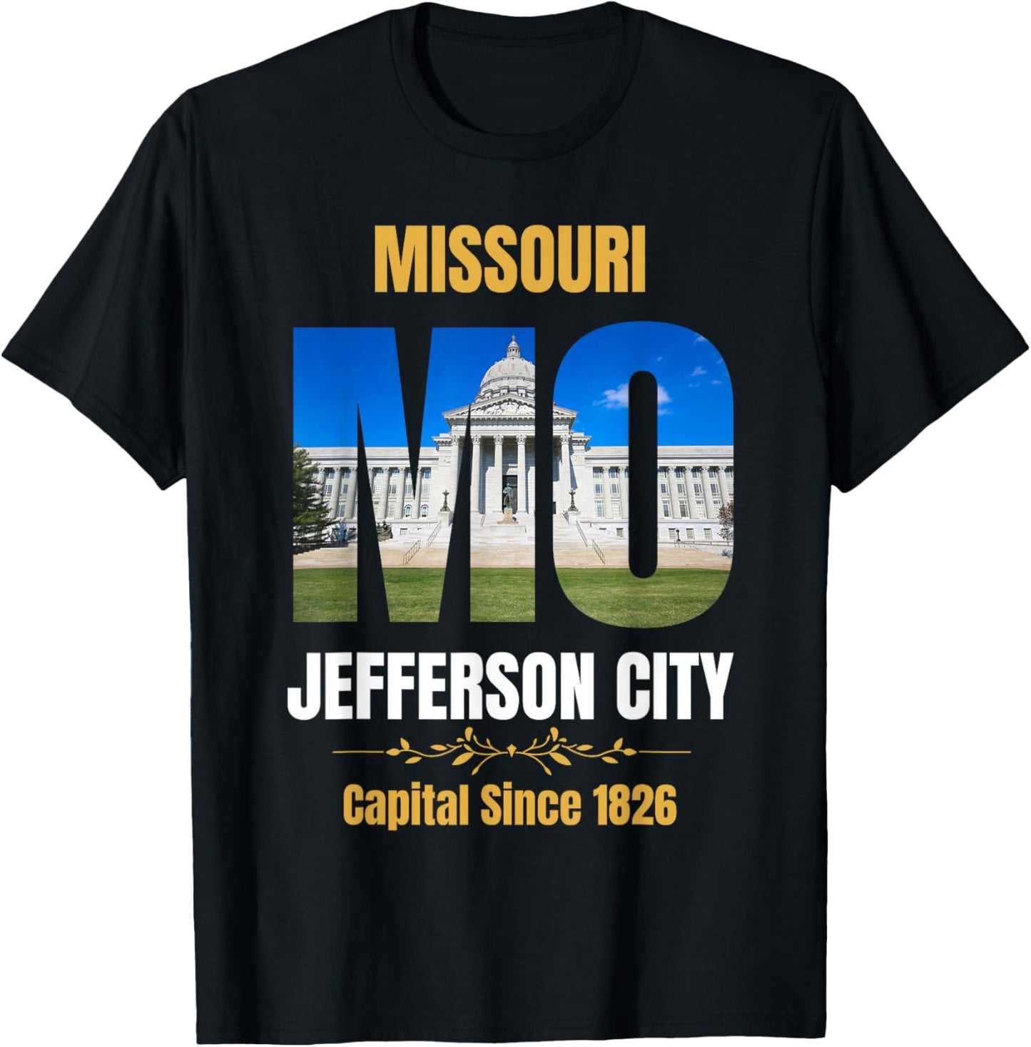 Jefferson City, State Capital of Missouri, Souvenir , -Adults, Black, Small, Short Sleeve T-Shirt - T-Shirt | Black