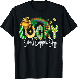 Lucky Schools Cafeteria Staff St Patricks Day Shamrock T-Shirt - T-Shirt | Black