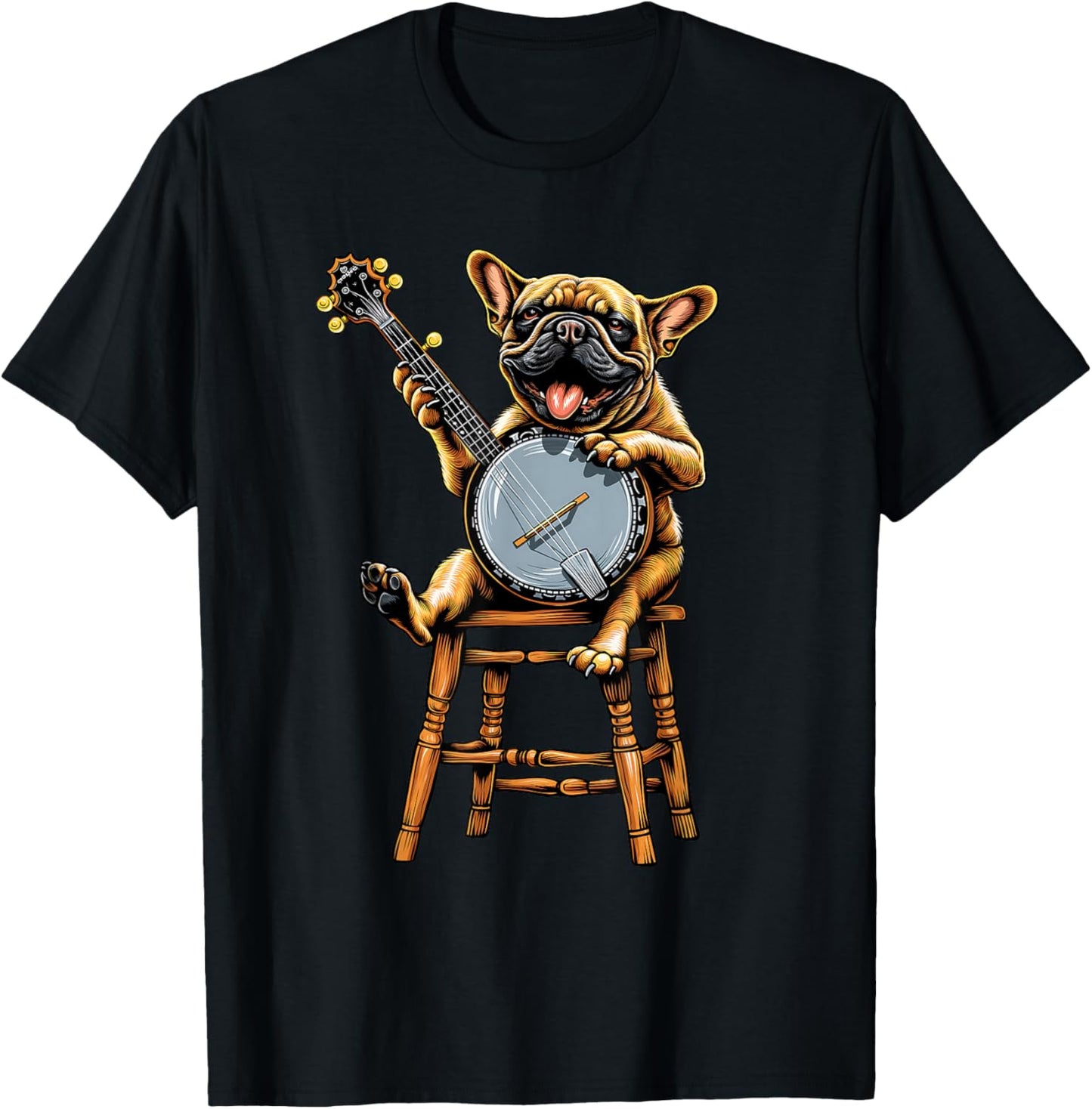 French Bulldog Frenchie Dog Bluegrass Banjo Player T-Shirt - T-Shirt | Black