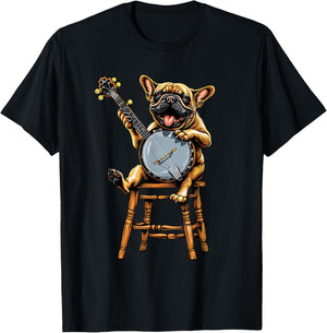 French Bulldog Frenchie Dog Bluegrass Banjo Player T-Shirt - T-Shirt | Black