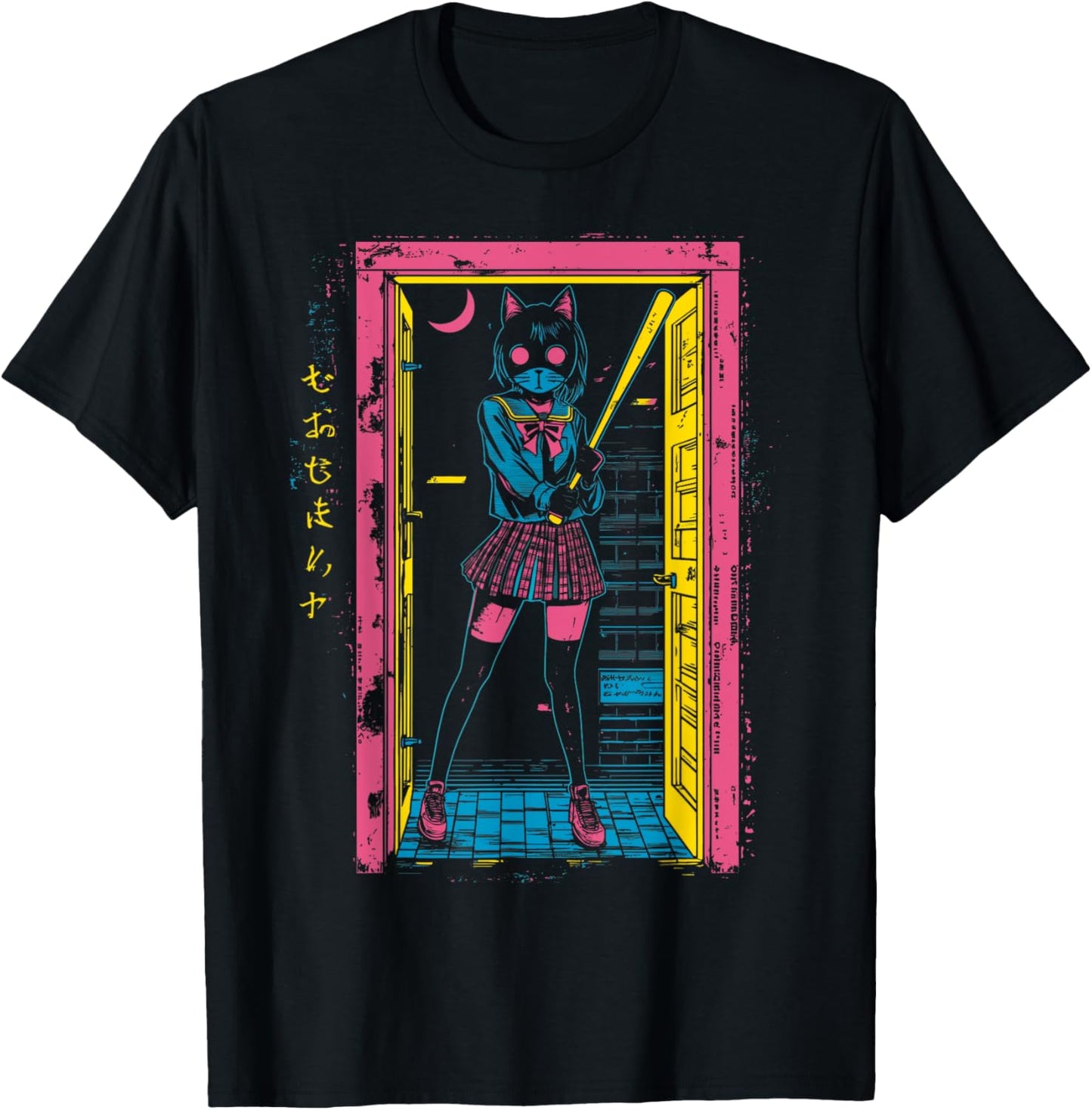 Creepy Girl Cat Grunge Slasher Pastel Goth Anime Horror T-Shirt - T-Shirt | Black