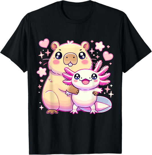 Capybara and Axolotl T-Shirt - T-Shirt | Black