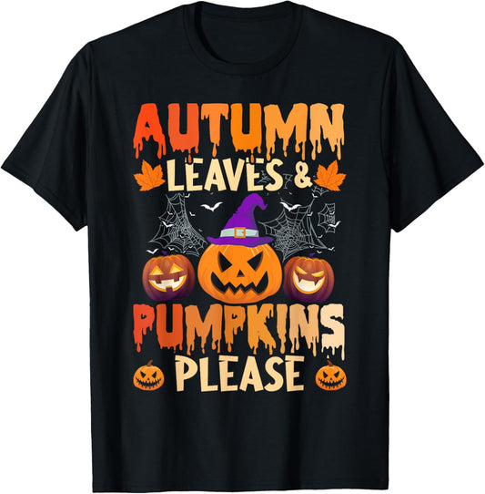 Fall Autumn Leaves & Pumpkin Please Men Women Halloween T-Shirt - T-Shirt | Black