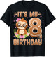 It's My 8th Birthday 8 Years Old Cute Sloth Lover Kids T-Shirt - T-Shirt | Black
