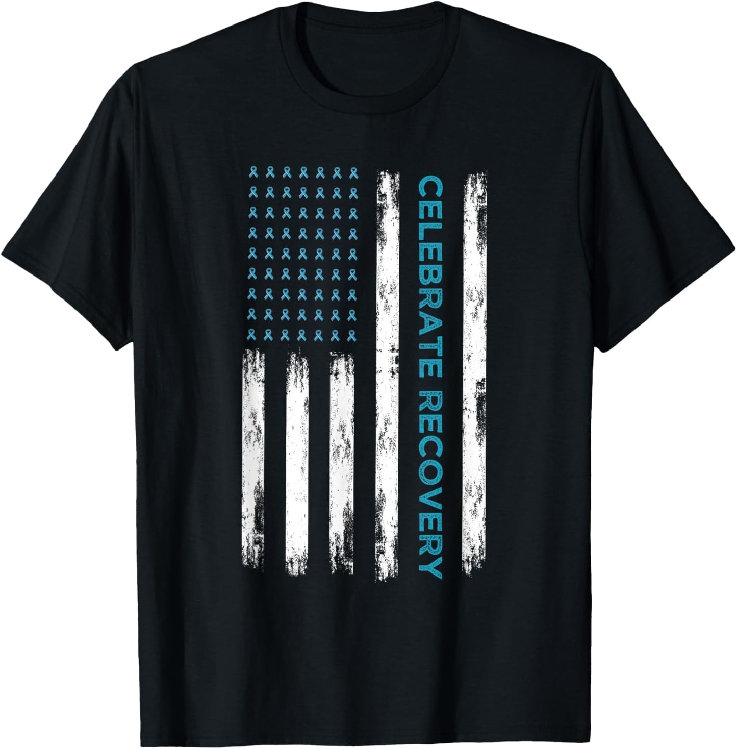 Drug Alcohol Addiction Recovery Celebrate Recovery USA Flag T-Shirt - T-Shirt | Black