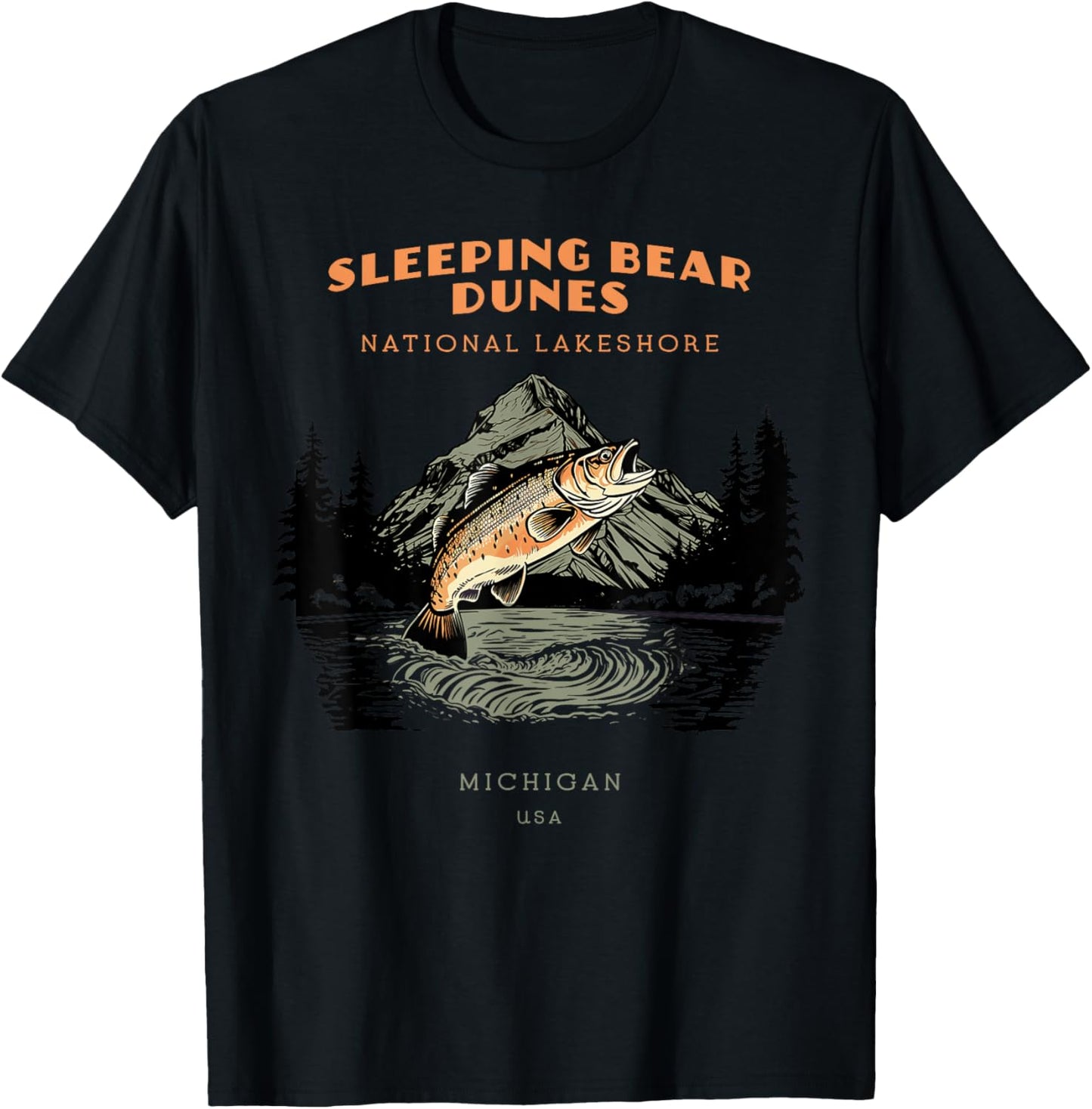Sleeping Bear Dunes National Lakeshore Michigan Vintage T-Shirt - T-Shirt | Black