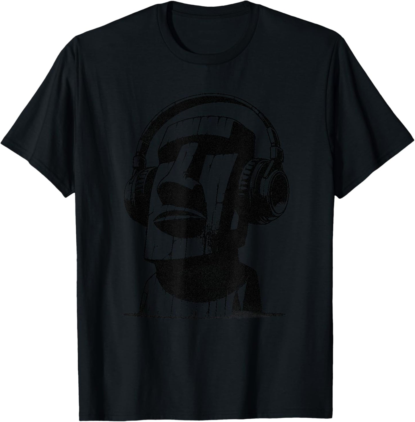 Easter Island Moai with Headphones T-Shirt - T-Shirt | Black