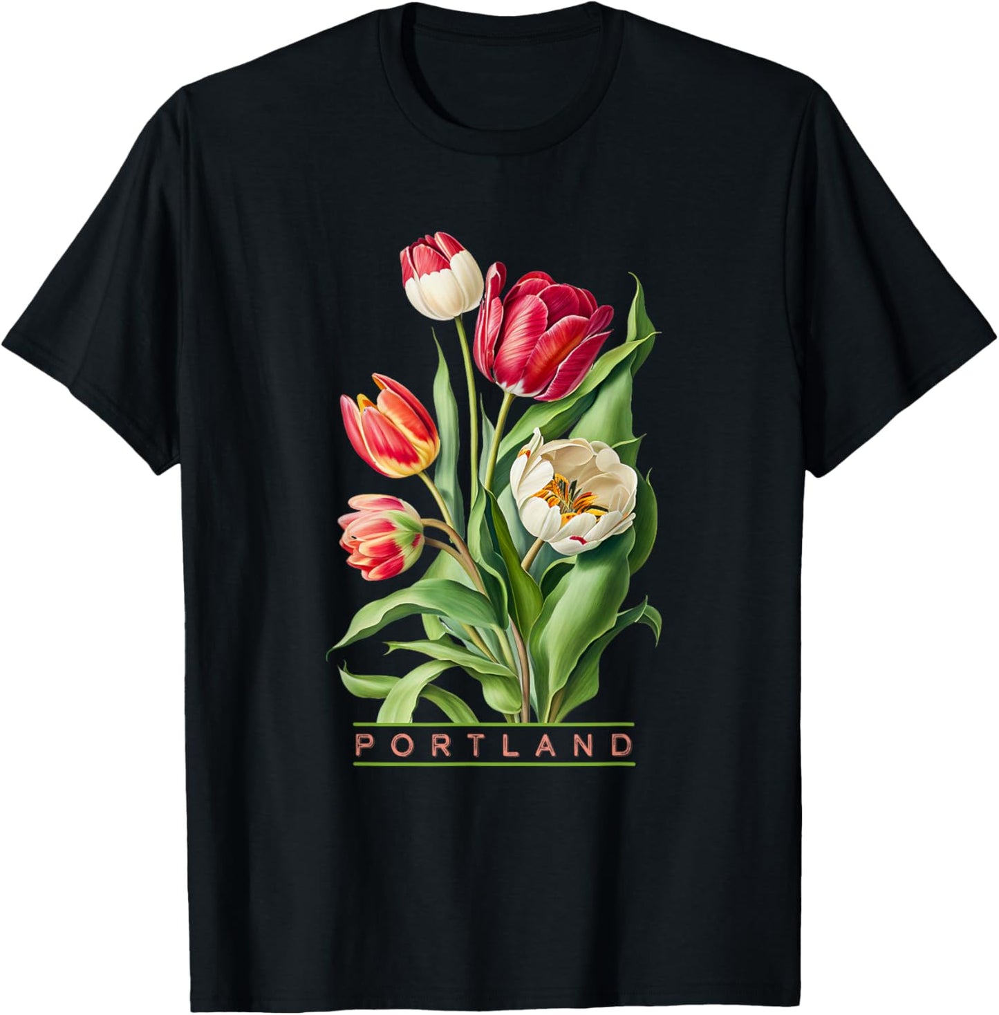 Portland Botanical Tulip Lovers Gardeners Souvenir T-Shirt - T-Shirt | Black