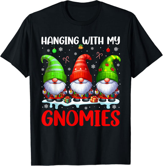 Hanging With My Gnomies Christmas Colorful Three Gnomes T-Shirt - T-Shirt | Black