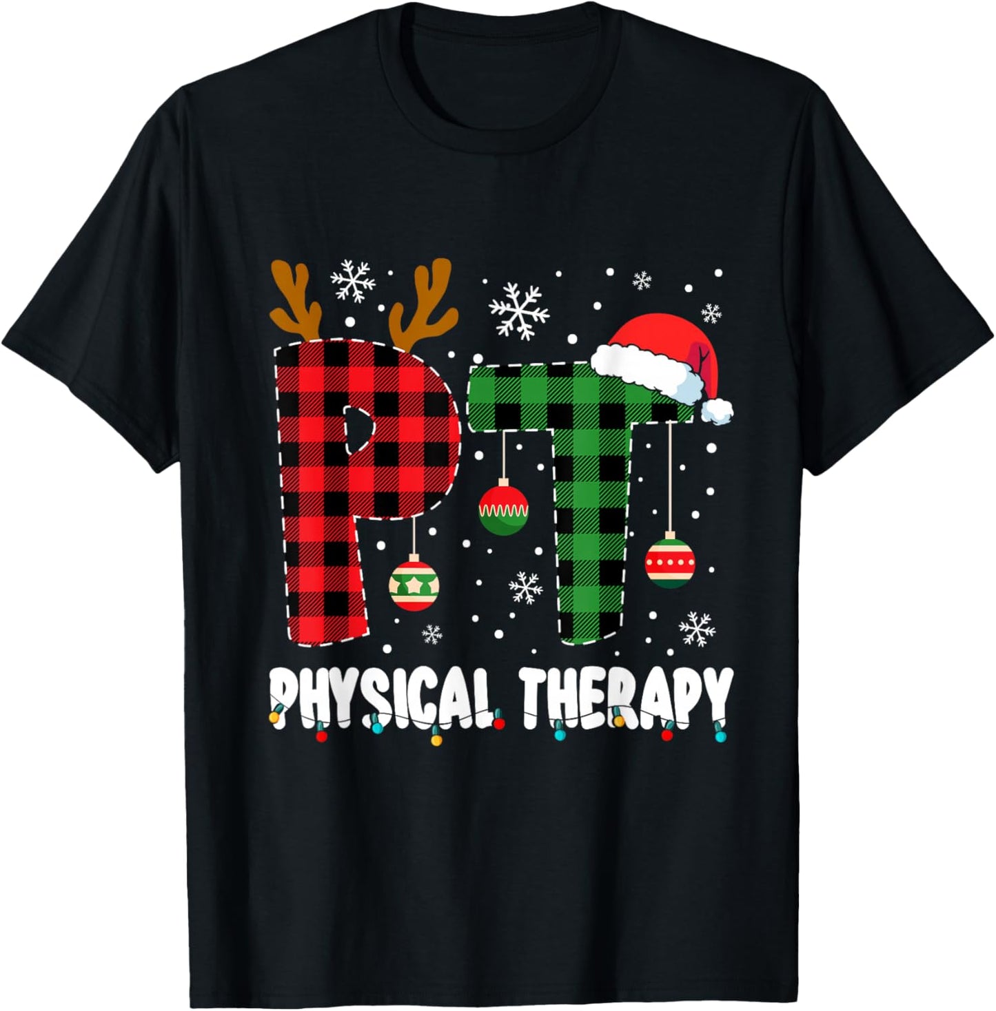 Christmas Physical Therapy Apparel -Adults Black Small Short Sleeve Modern Classic Christmas Physical Therapy Assistant T-Shirt - T-Shirt | Black