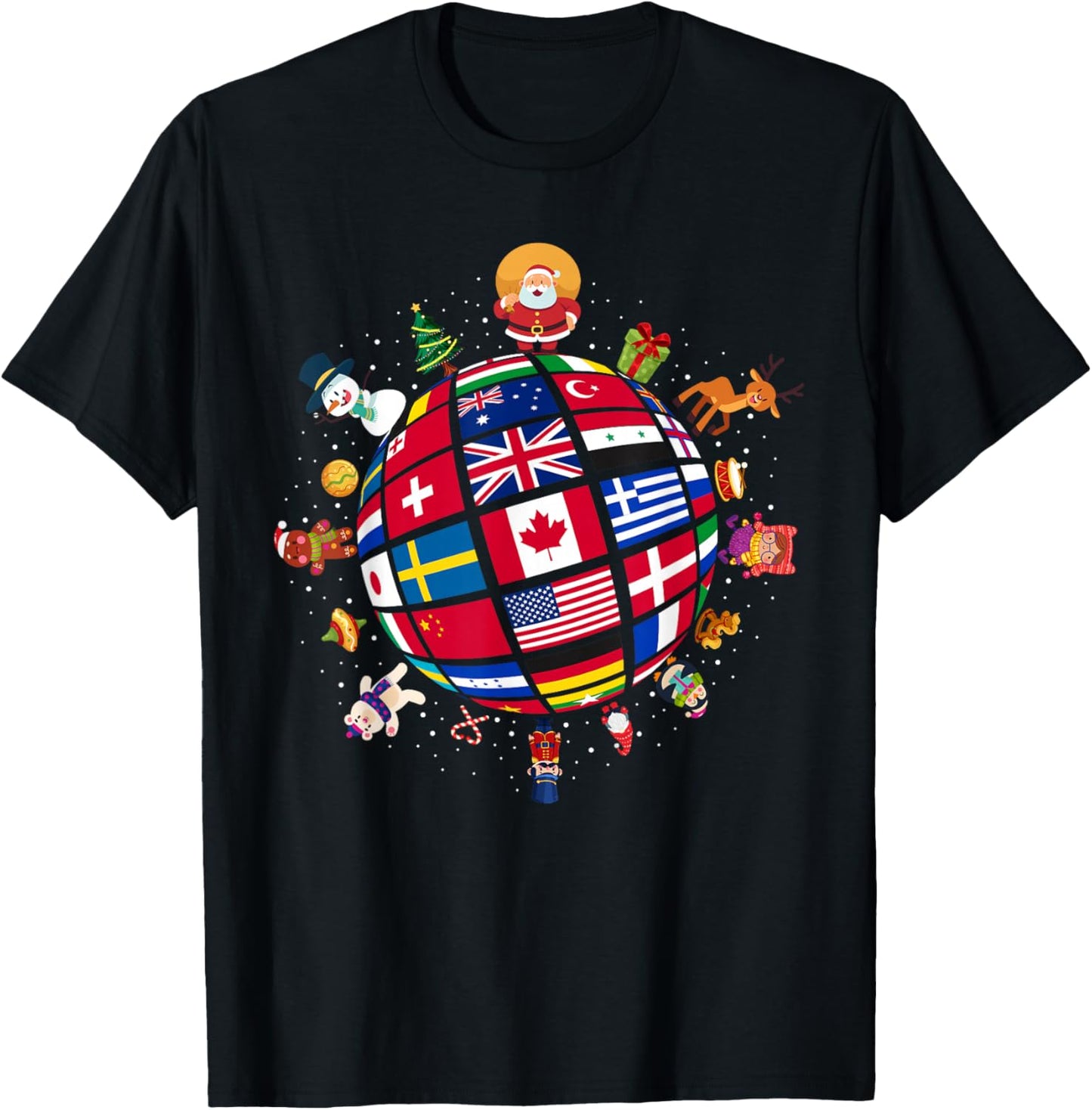 Flags Of The World Christmas Around The Globe T-Shirt - T-Shirt | Black