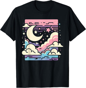 Clouds Vaporwave Aesthetic Japanese Anime Kawaii T-Shirt - T-Shirt | Black