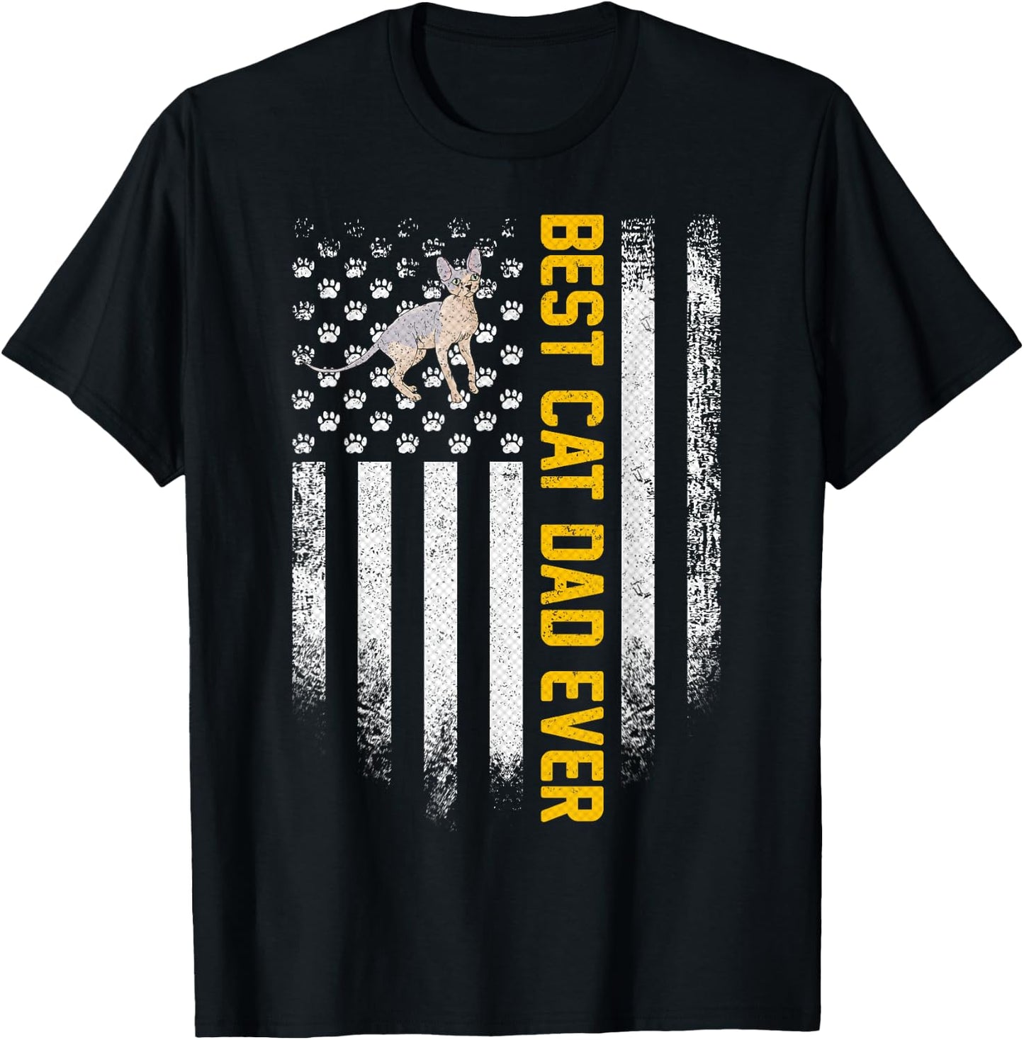 Vintage USA American Flag Best Sphynx Cat Dad Ever Funny Women Men T-Shirt - T-Shirt | Black