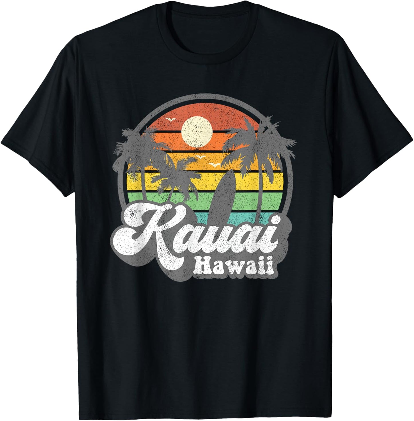 Vintage Kauai Beach Hawaii Surf Hawaiian Surfing 70's Gift T-Shirt - T-Shirt | Black