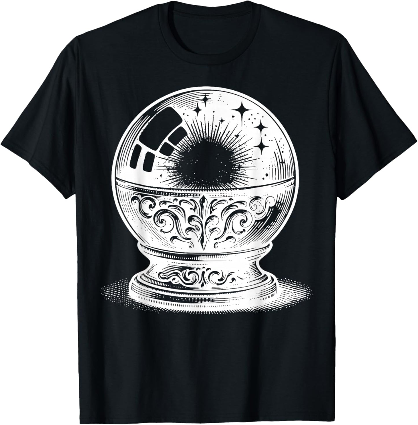 Crystal Ball On Stand With Reflections And Light Details T-Shirt - T-Shirt | Black