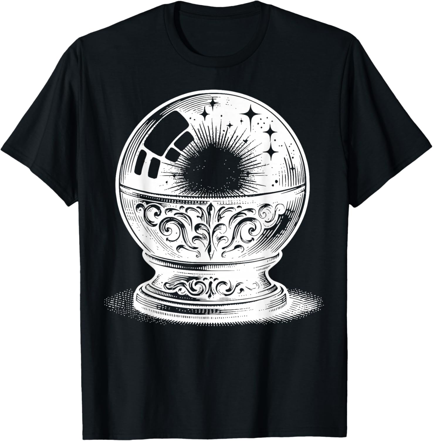 Crystal Ball On Stand With Reflections And Light Details T-Shirt - T-Shirt | Black