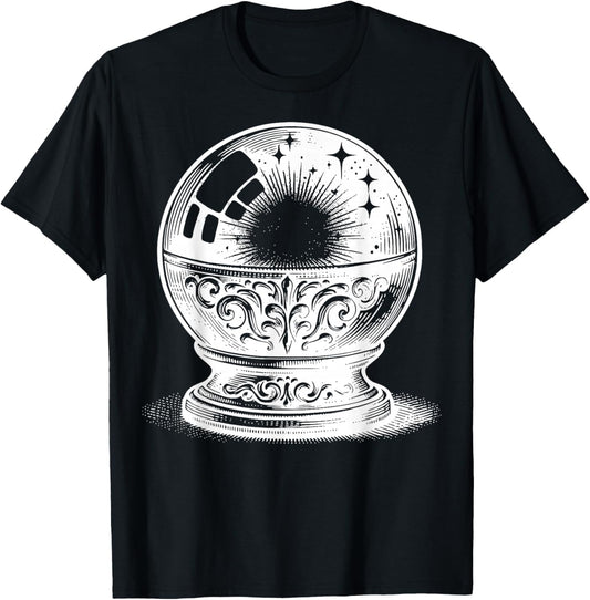 Crystal Ball On Stand With Reflections And Light Details T-Shirt - T-Shirt | Black