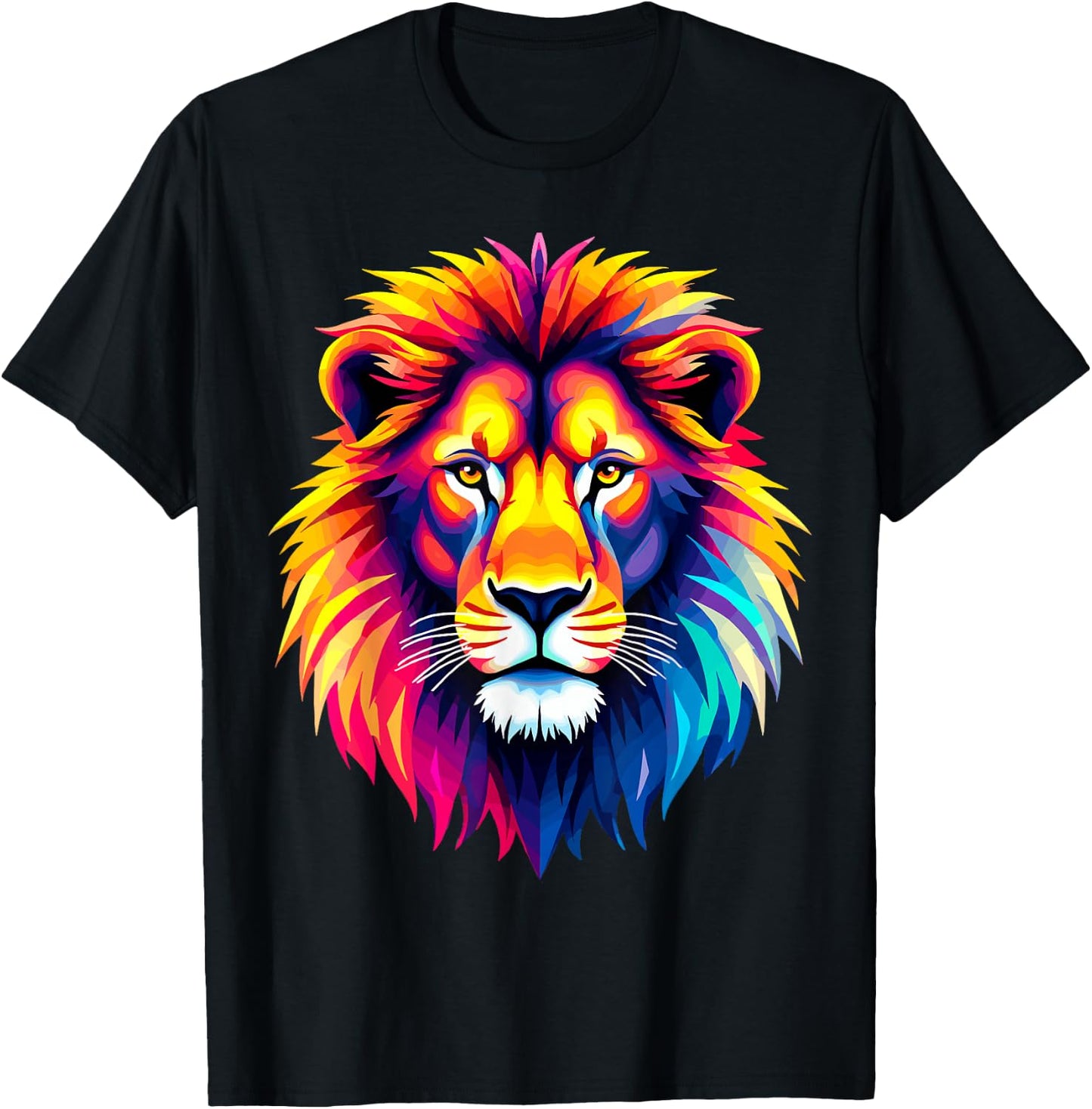 Lion Head Colorful Animal Lion T-Shirt - T-Shirt | Black