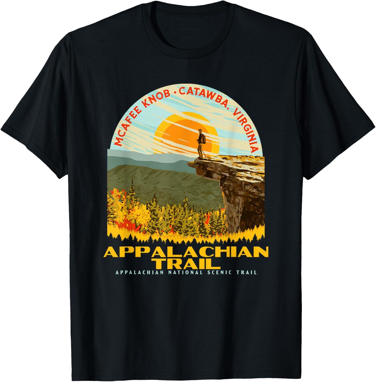 McAfee Knob Overlook Appalachian Trail WPA Style Graphic T-Shirt - T-Shirt | Black