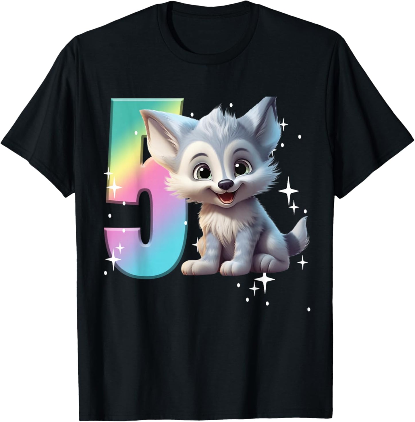 5th Birthday Wolf Shirt Birthday Girl Outfit Wolves 5 Five T-Shirt - T-Shirt | Black