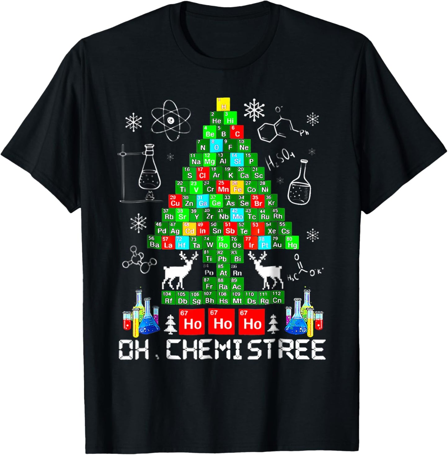 Oh Chemistree Funny Science Christmas Tree Reindeer Chemist T-Shirt - T-Shirt | Black