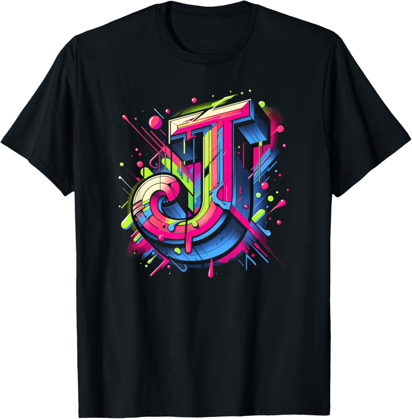 Initial Name Letter J Alphabet In Graffiti Art Style T-Shirt - T-Shirt | Black