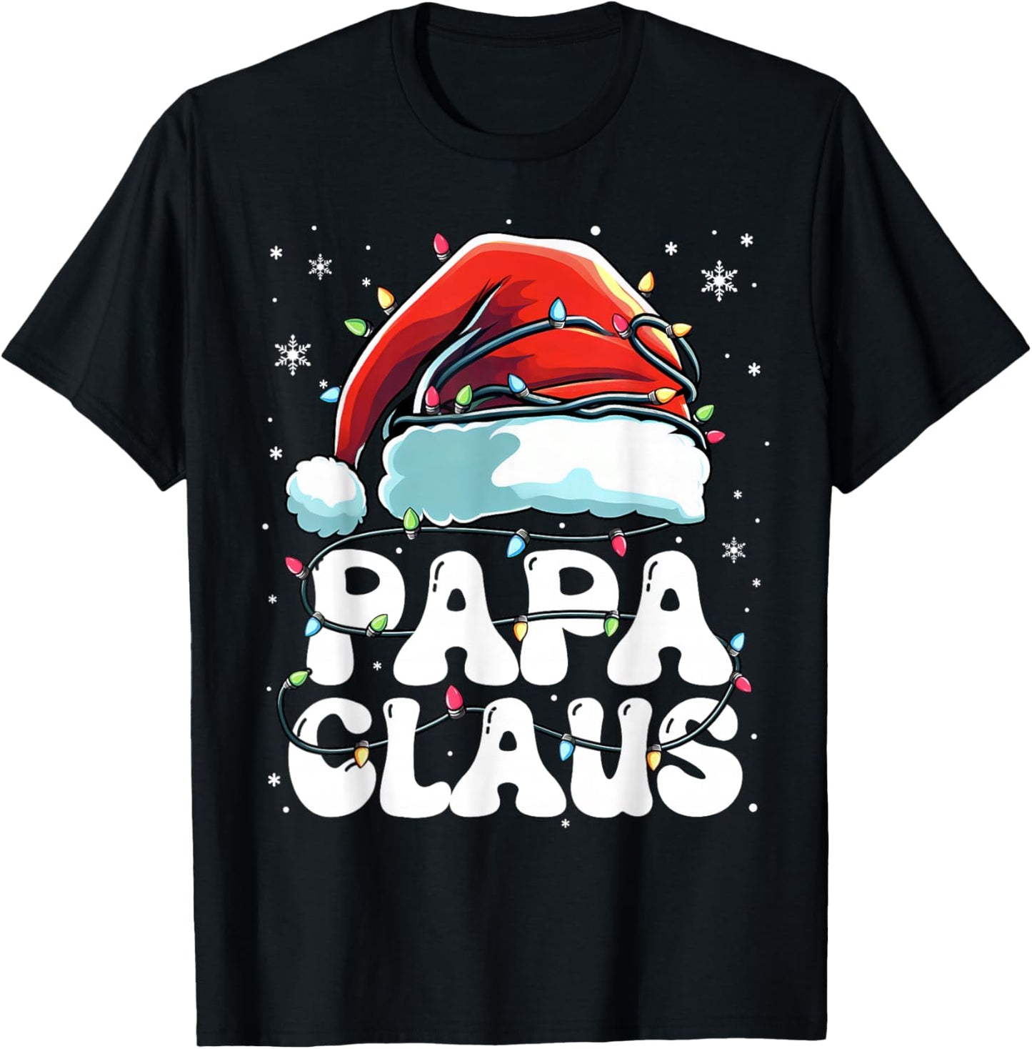 Groovy Papa Claus Christmas Lights Family Xmas Pajama T-Shirt - T-Shirt | Black