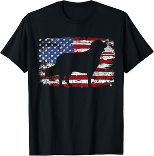 Golden Retriever Vintage USA Flag T-Shirt - T-Shirt | Black