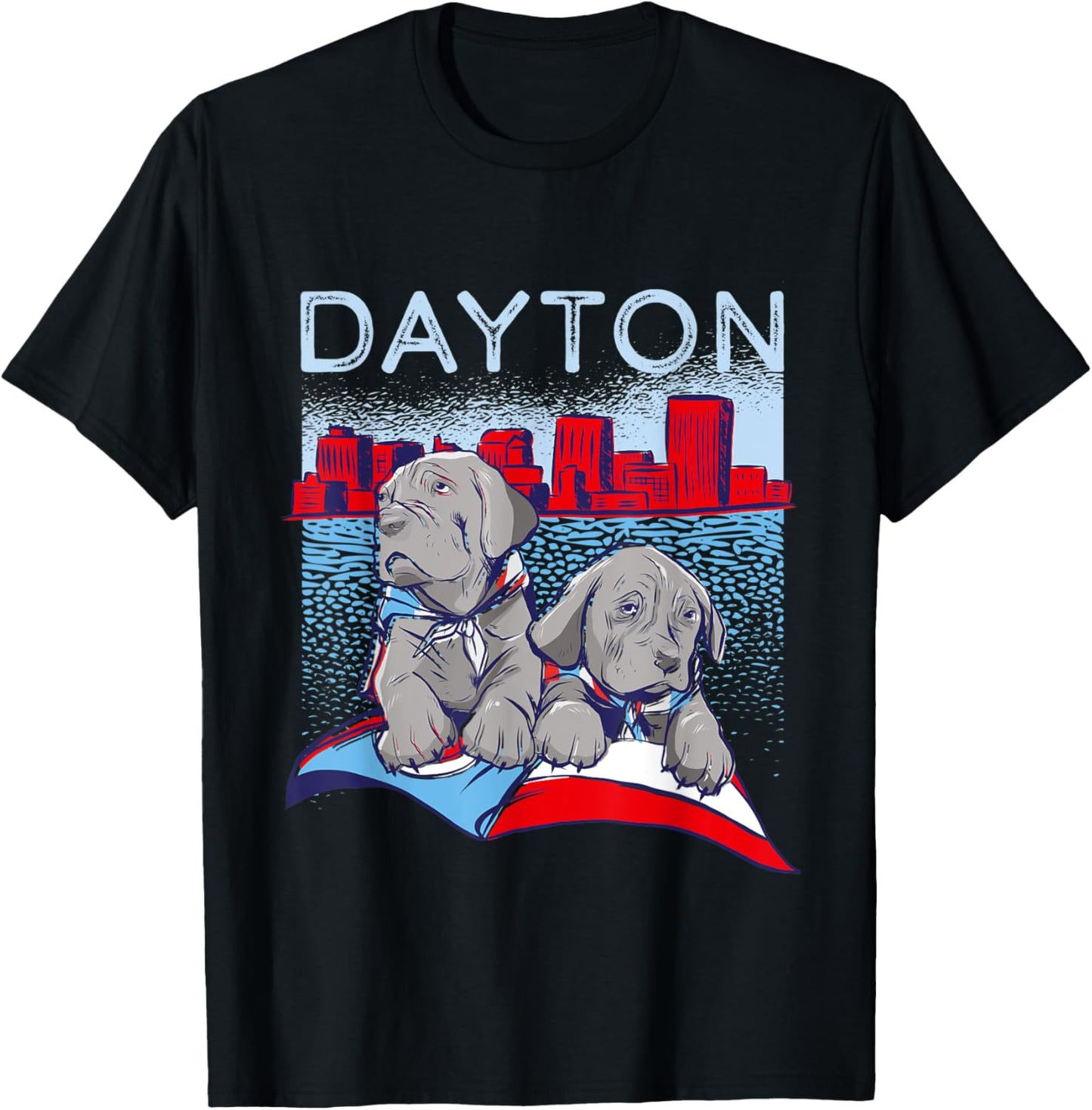 Dayton Dog Flag Ohio USA Skyline Silhouette Outline Sketch Women Kids T-Shirt - T-Shirt | Black