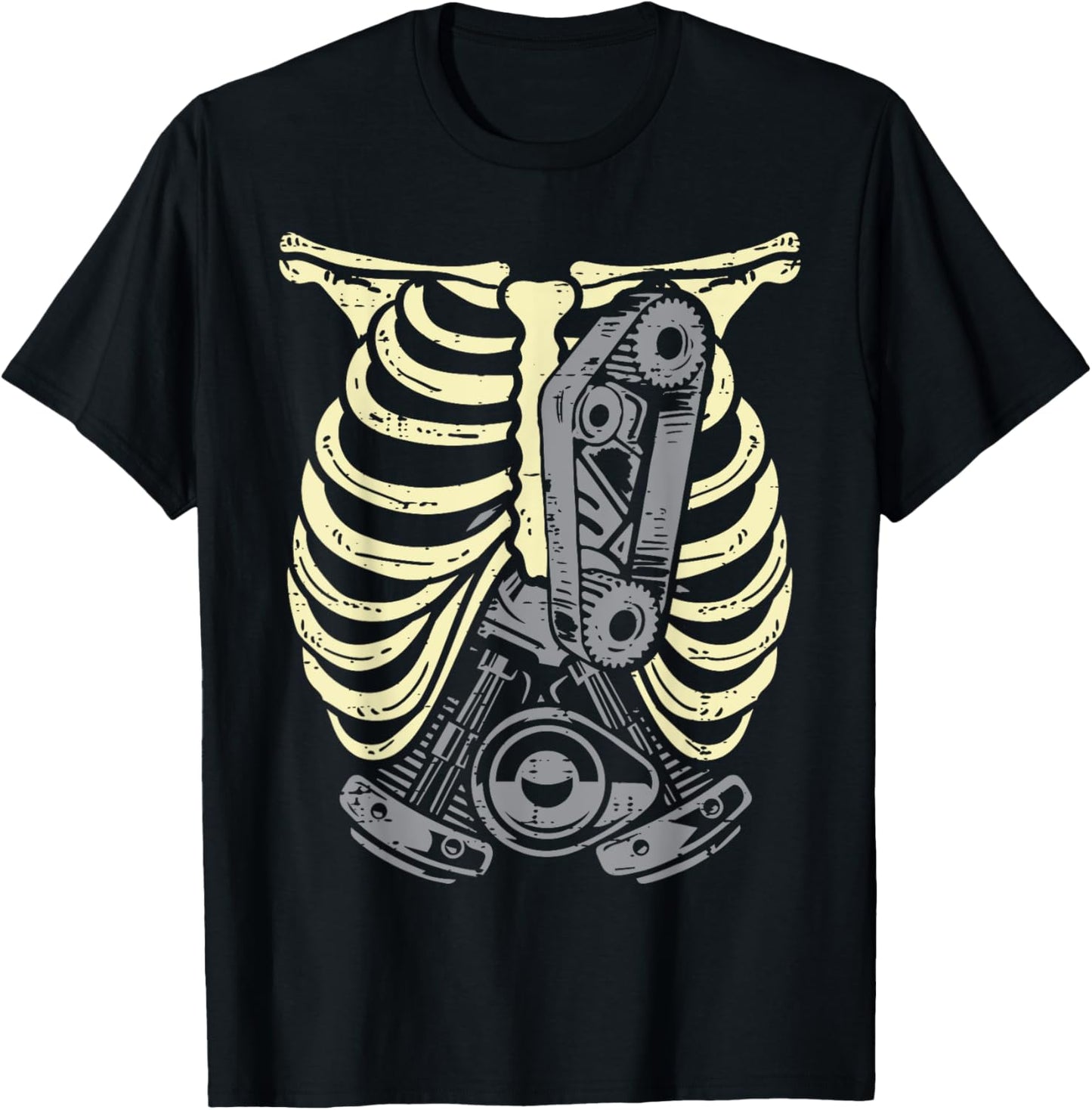 Car Engine Ribs Auto Mechanic Halloween Skeleton Men Dad T-Shirt - T-Shirt | Black