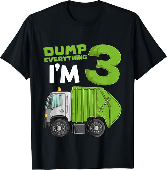 Kids Garbage Truck 3rd Birthday Boy Shirt, Trash Truck Toddler T-Shirt - T-Shirt | Black