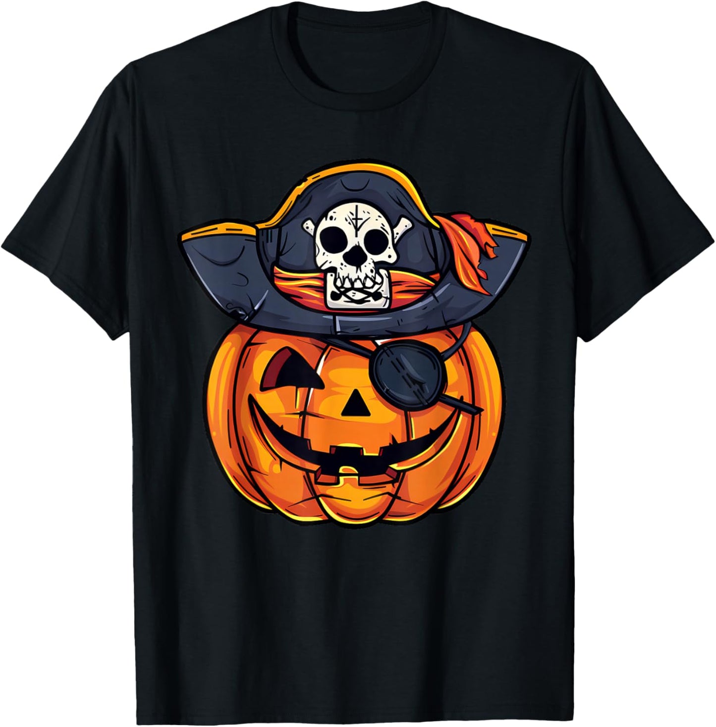 Boys Halloween Pirate Pumpkin Jack O Lantern Toddler Kids T-Shirt - T-Shirt | Black