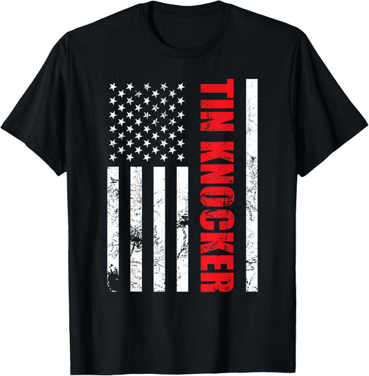Tin Knocker Sheet Metal Worker, American Vertical Flag USA T-Shirt - T-Shirt | Black