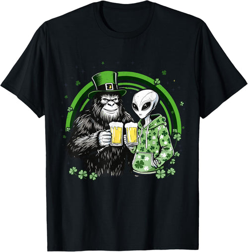 bigfoot and alien Sasquatch St Patricks Day Funny Irish Beer