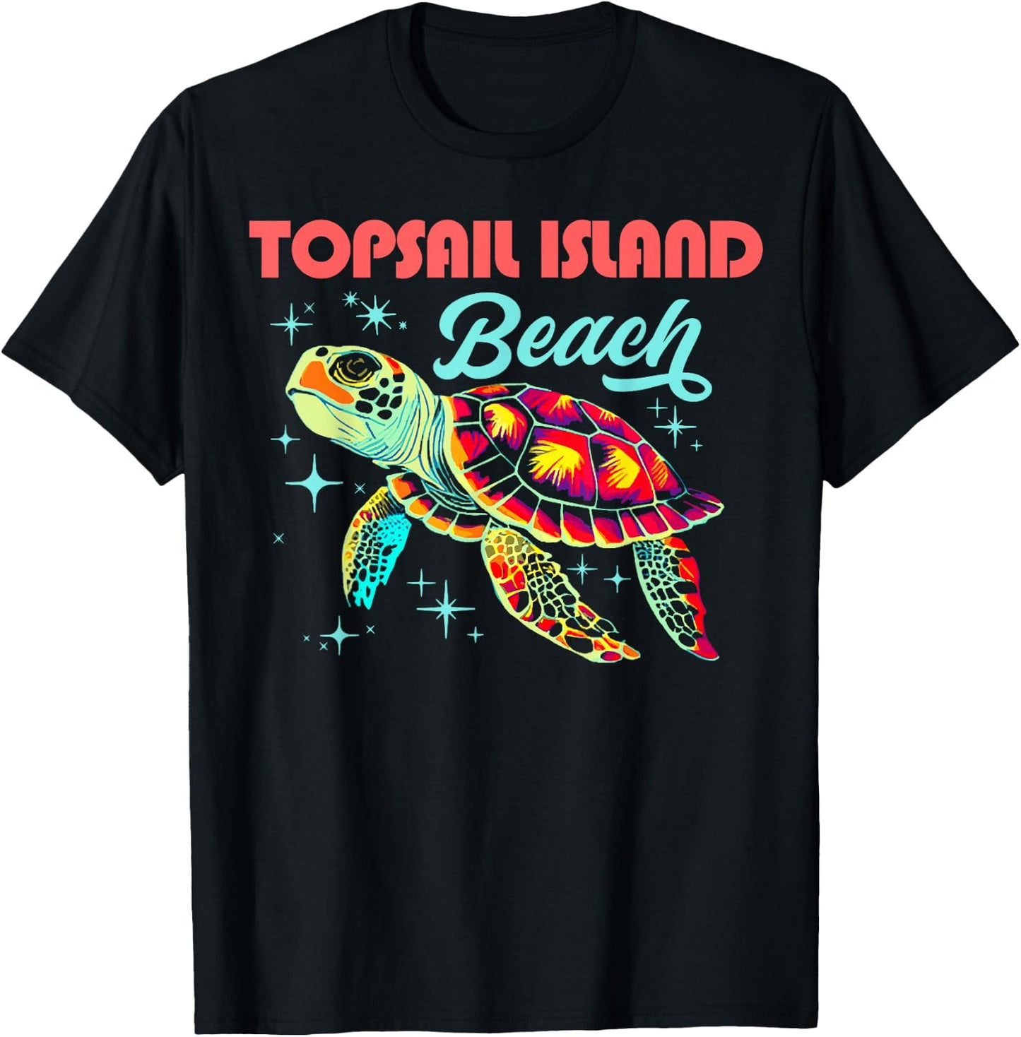 Topsail Island Beach NC Artistic Sea Turtle Retro T-Shirt - T-Shirt | Black