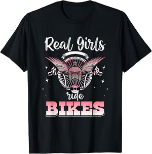 Motorcycle Biker - Real Girls ride Bikes Woman T-Shirt - T-Shirt | Black