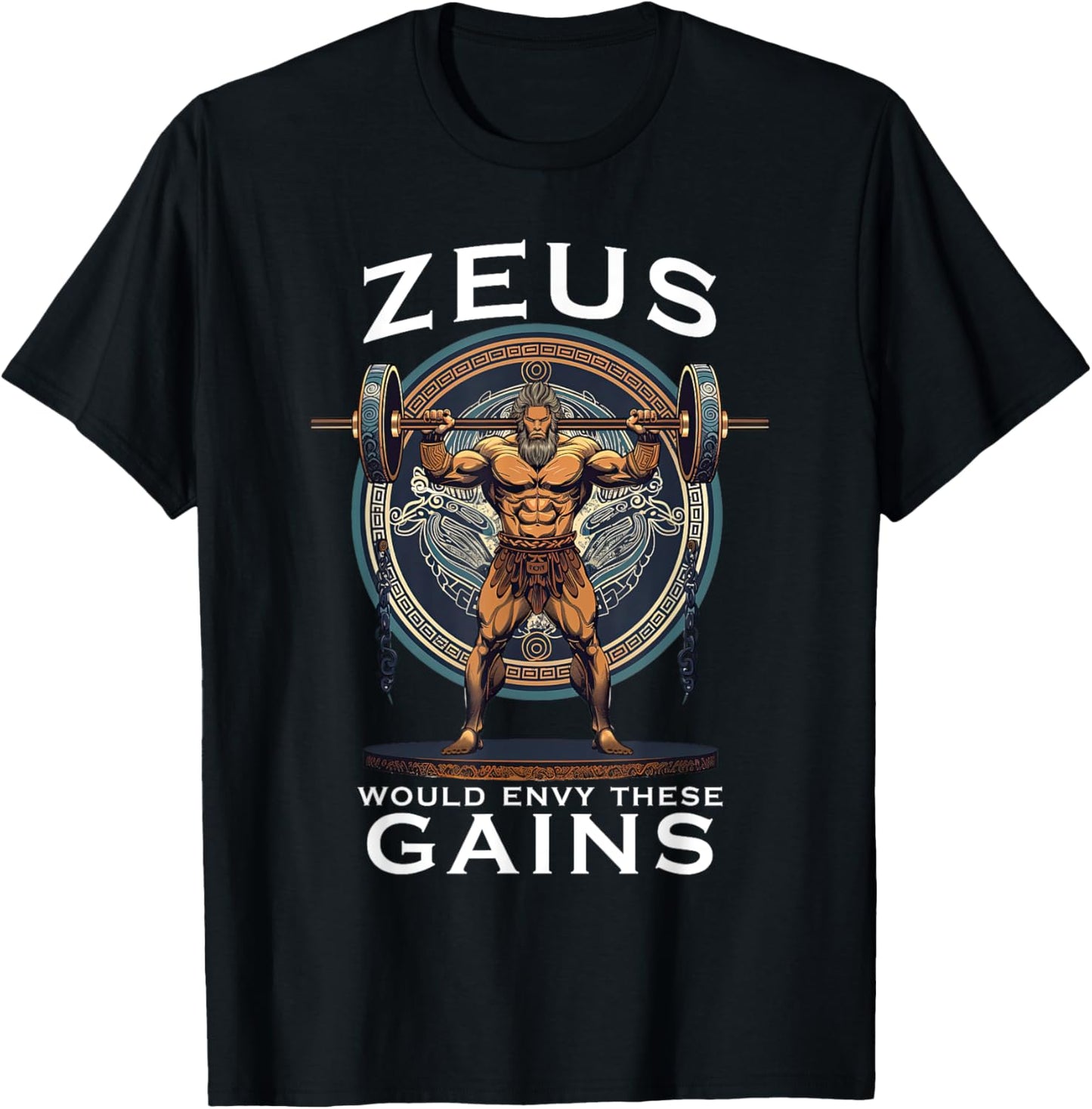 Funny Bodybuilding Muscle Gain Humor Greek God Zeus T-Shirt - T-Shirt | Black