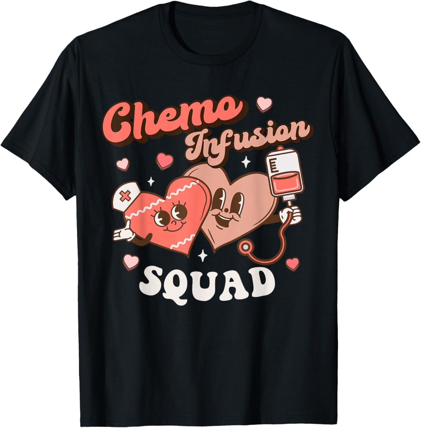 Chemo Infusion Nurse Groovy Valentine's Day Oncology Squad T-Shirt - T-Shirt | Black