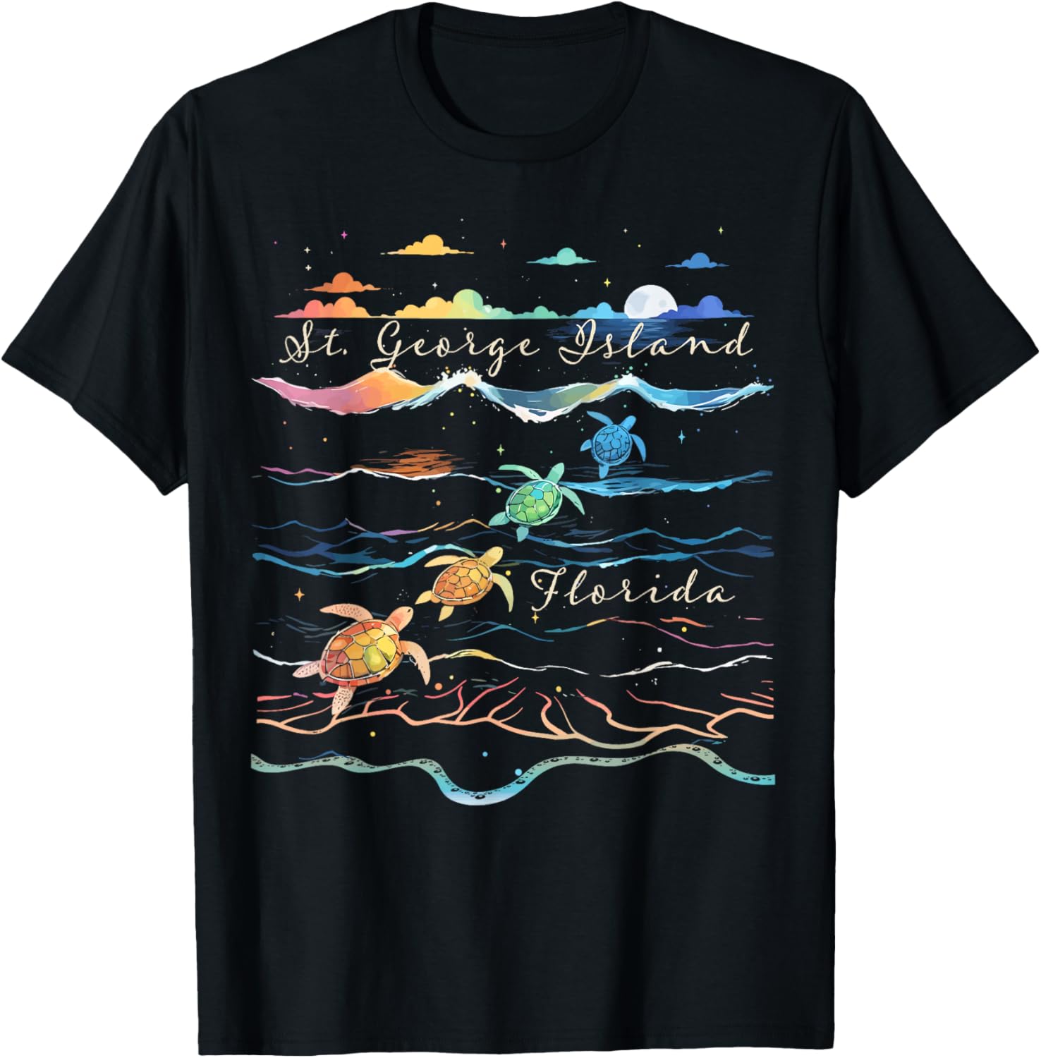 St. George Island Florida Beach Sea Turtle Lover Ocean T-Shirt - T-Shirt | Black