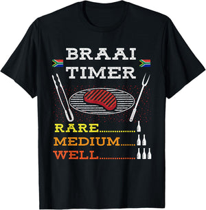 Braai Timer African BBQ Funny Family South Africa Flag T-Shirt - T-Shirt | Black
