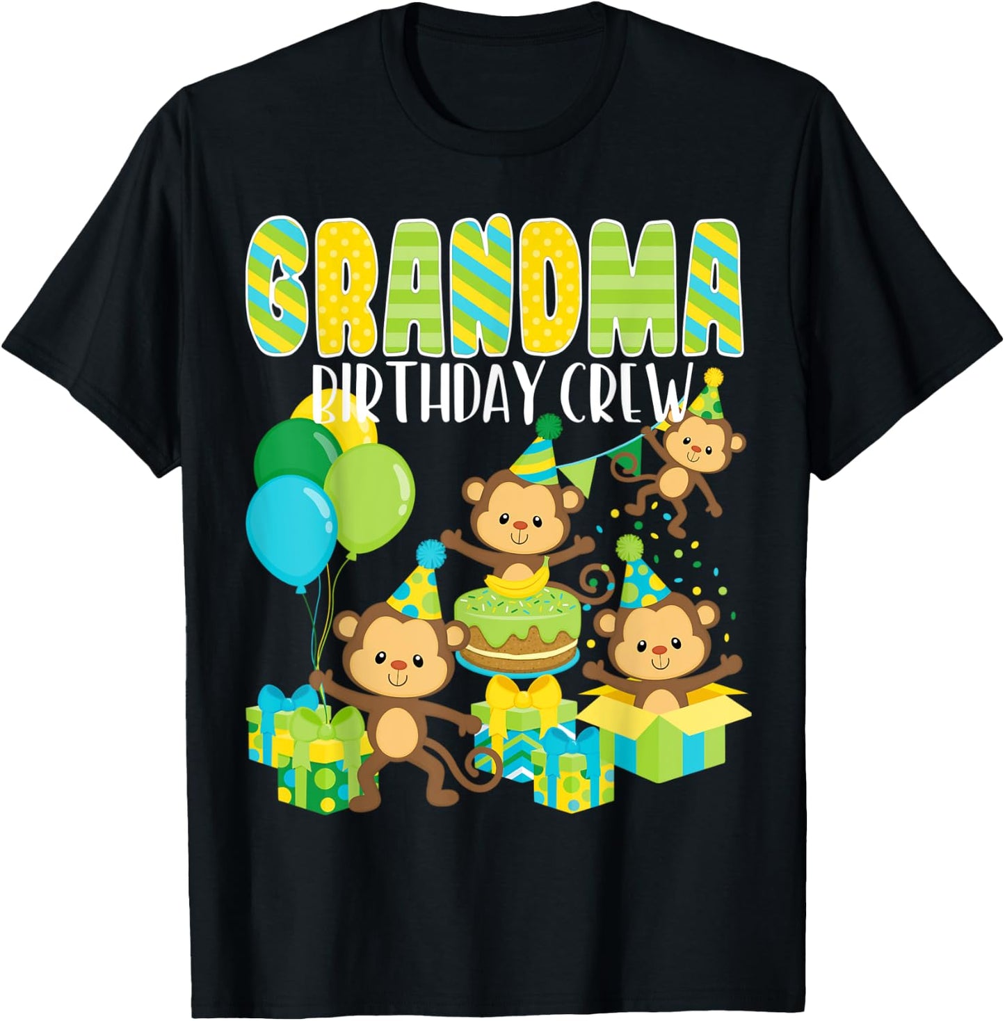 Birthday Party Monkey Grandma Birthday Crew Family Matching T-Shirt - T-Shirt | Black