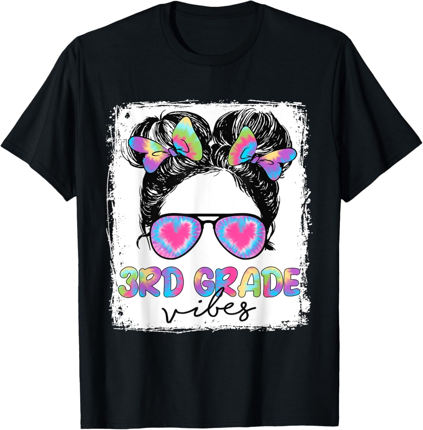 3rd Grade Vibes Messy Hair Bun Girl Back To School First Day T-Shirt - T-Shirt | Black