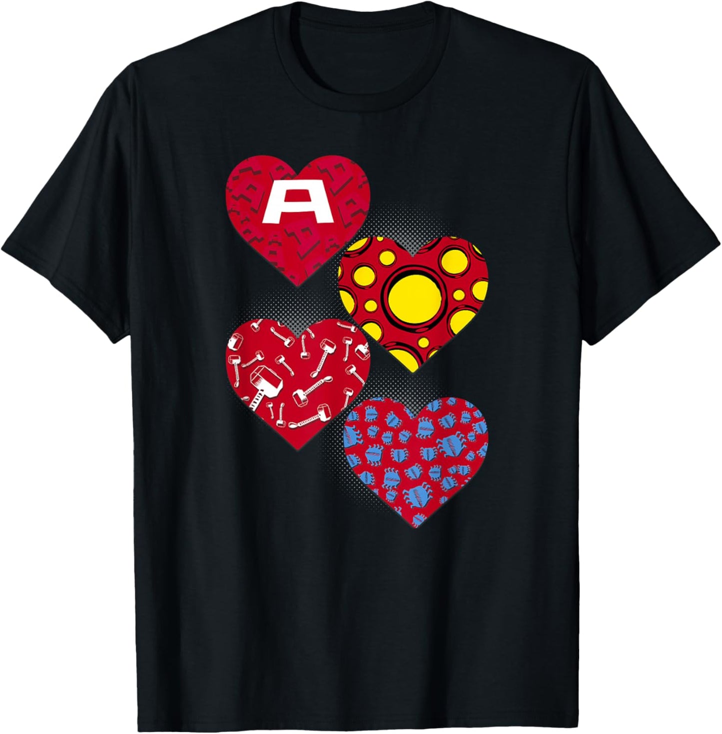 Marvel Comics Avengers Valentine's Day Super Hero Hearts T-Shirt - T-Shirt | Black